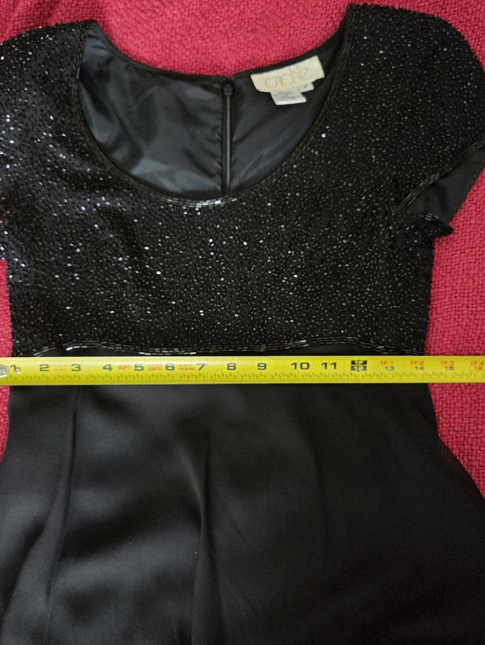 Vintage Little Black Dress - Beaded Bodice, Empire Waist, Flowing Silk Skirt - Picture 10 of 16